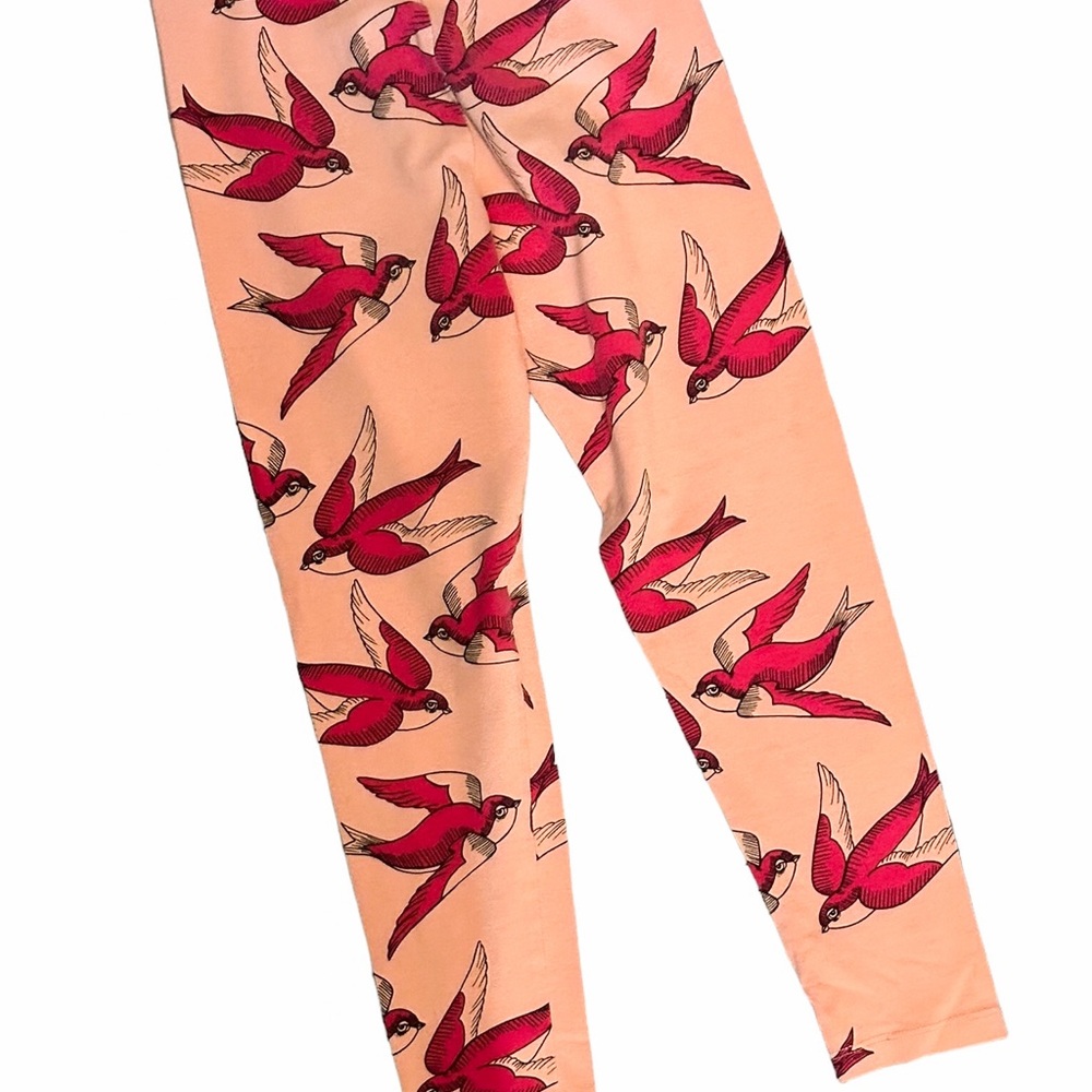 Mini Rodini Organic Pink Leggings with Red Bird Print